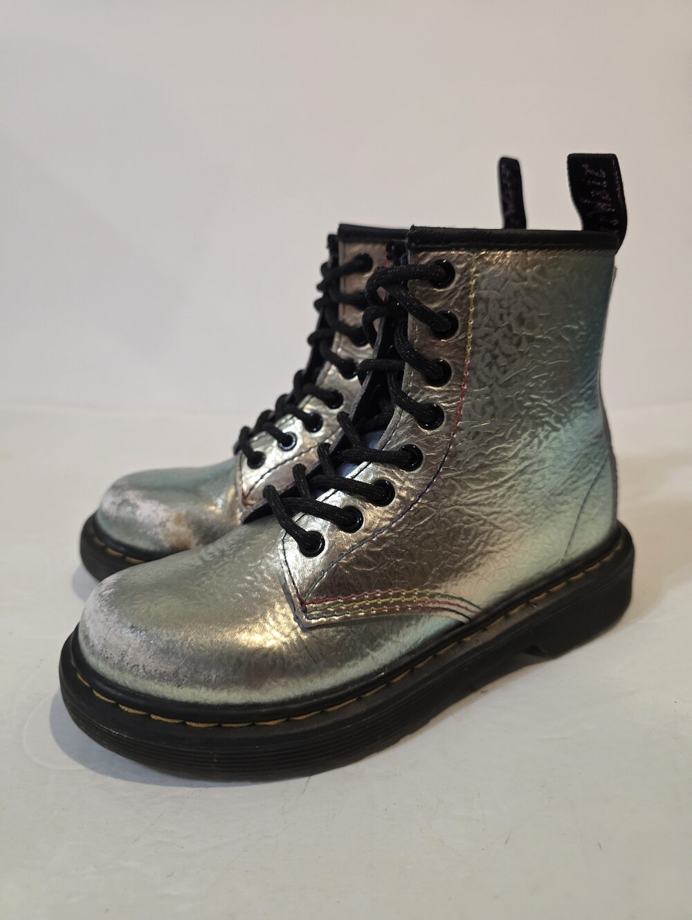 Dr. Martens Kids 1460 8-Eye Boots Rainbow Holographic Metallic Leather Size 12